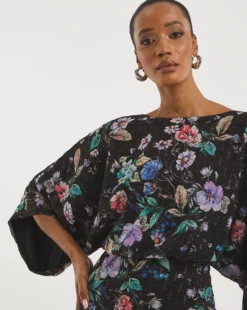 Joanna Hope Printed Batwing Midi Dress| Black Print -MONSON Clothing Shop x01ow430742w