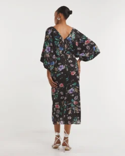 Joanna Hope Printed Batwing Midi Dress| Black Print -MONSON Clothing Shop x01ow430743w