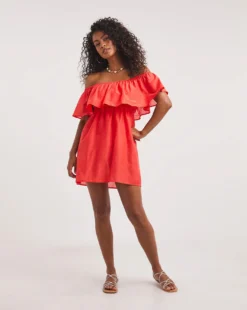 Simply Be Value Cotton Bardot Beach Dress| Red -MONSON Clothing Shop x01qs524737w