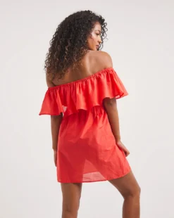 Simply Be Value Cotton Bardot Beach Dress| Red -MONSON Clothing Shop x01qs524739w