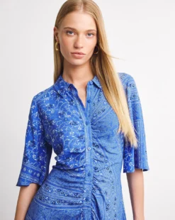 Whistles Bandana Spot Print Shirt Dress| Blue Multi-coloured -MONSON Clothing Shop x01re529756w