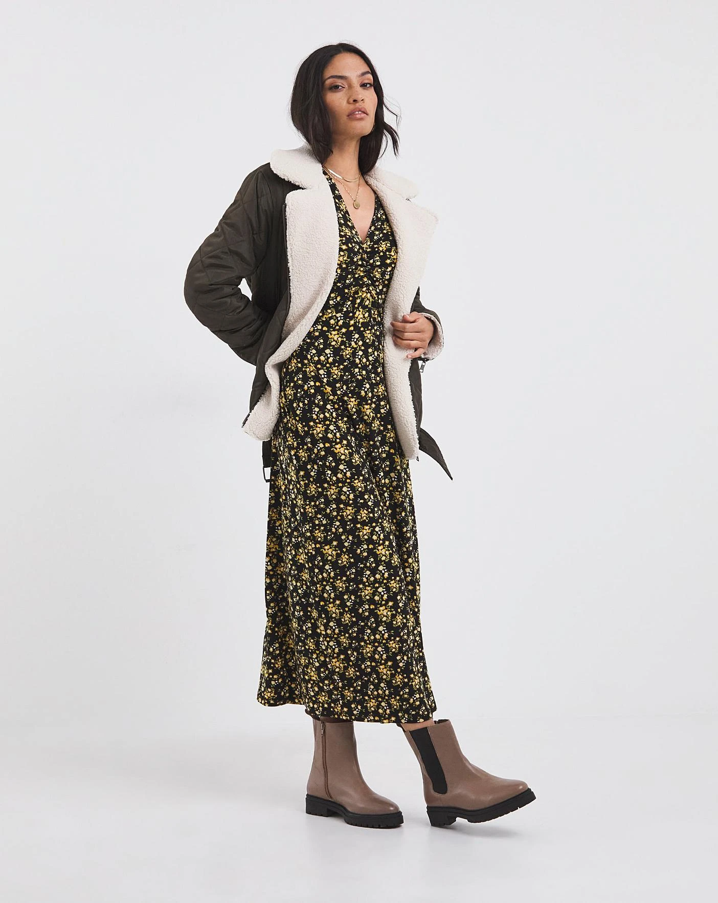 Ruched Front Jersey Midi Dress| Yellow Floral 3 Ruched Front Jersey Midi Dress| Yellow Floral - Image 3