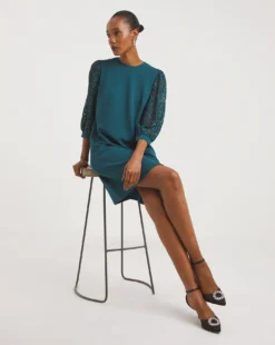 Lace Sleeve Swing Dress| Blue