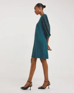 Lace Sleeve Swing Dress| Blue -MONSON Clothing Shop x01rn082762w