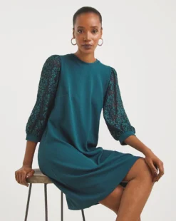 Lace Sleeve Swing Dress| Blue -MONSON Clothing Shop x01rn082764w