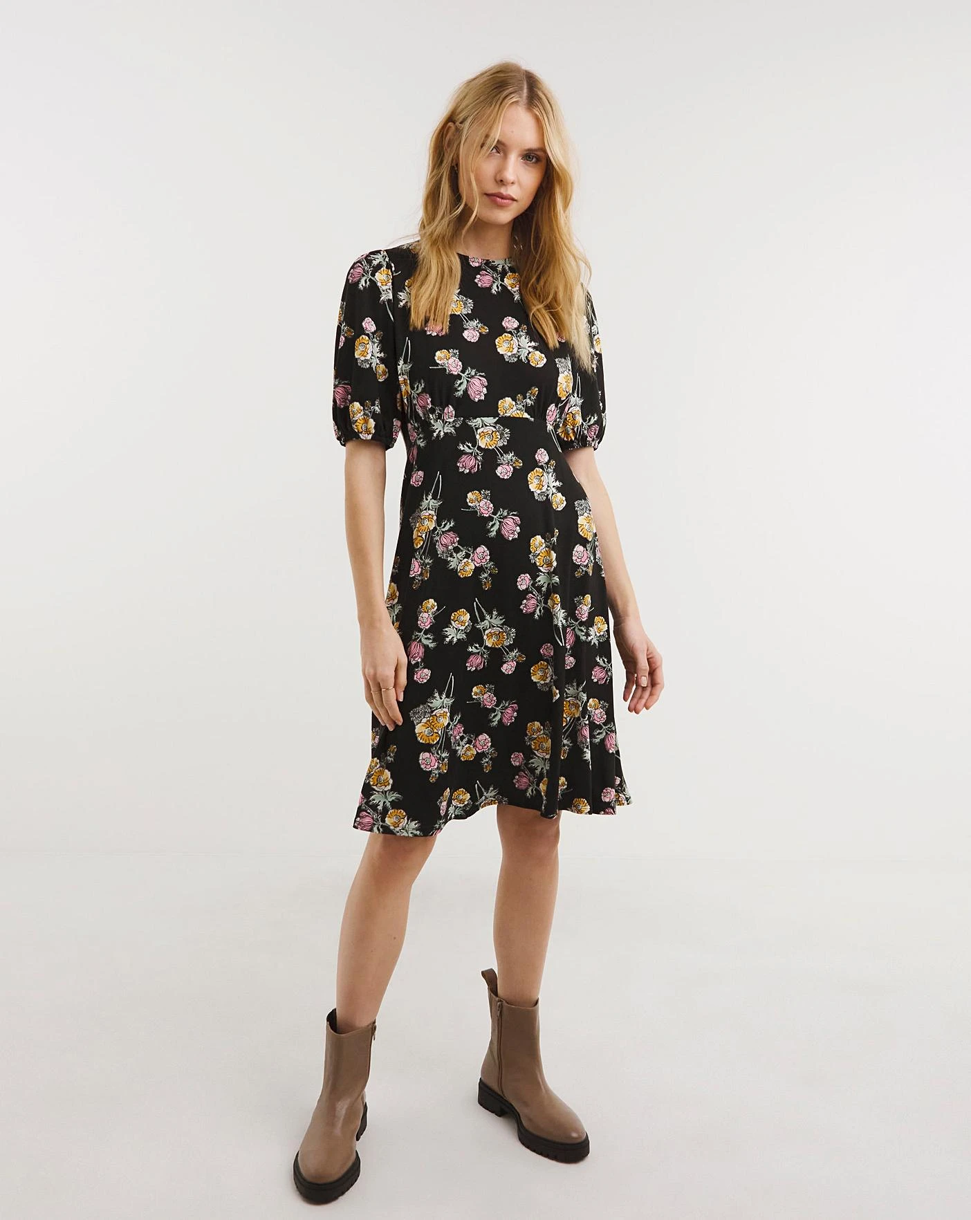 Soft Touch Jersey Empire Tea Dress| Multi Coloured Floral 1 Soft Touch Jersey Empire Tea Dress| Multi Coloured Floral