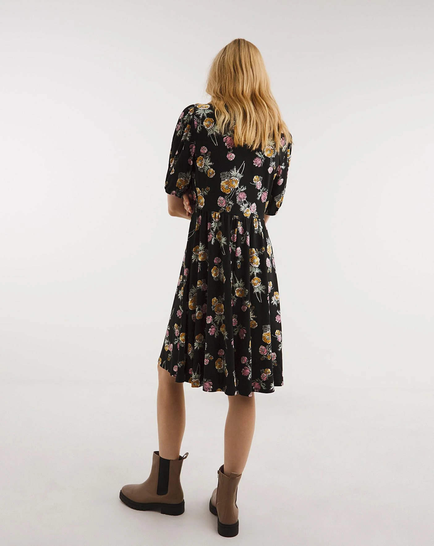 Soft Touch Jersey Empire Tea Dress| Multi Coloured Floral 3 Soft Touch Jersey Empire Tea Dress| Multi Coloured Floral - Image 3