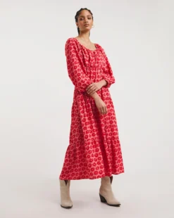 Empire Smock Maxi Dress| Red Print