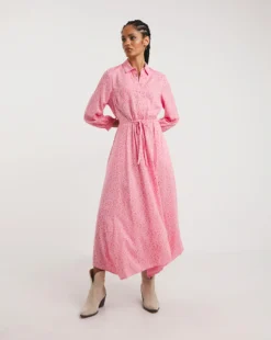 Tie Waist Midi Shirt Dress| Pink/Red
