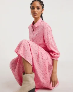 Tie Waist Midi Shirt Dress| Pink/Red -MONSON Clothing Shop x01rn559732w