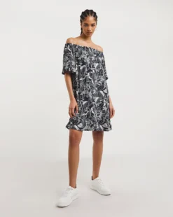 Two Pack Bardot Dress| Mono Print/Coral -MONSON Clothing Shop x01rn609744w