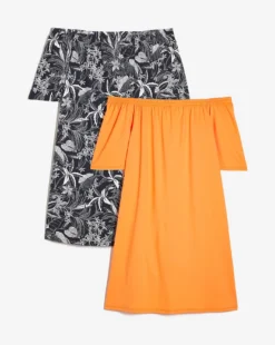 Two Pack Bardot Dress| Mono Print/Coral -MONSON Clothing Shop x01rn609951s