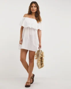 Simply Be Value White Cotton Bardot Beach Dress| White