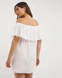 Simply Be Value White Cotton Bardot Beach Dress| White -MONSON Clothing Shop x01ty482731w