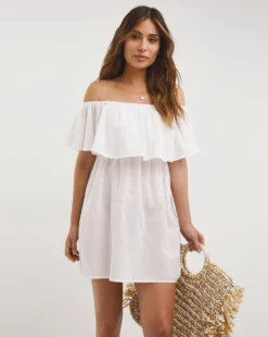 Simply Be Value White Cotton Bardot Beach Dress| White -MONSON Clothing Shop x01ty482732w