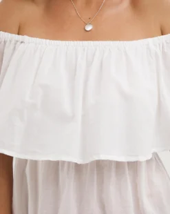 Simply Be Value White Cotton Bardot Beach Dress| White -MONSON Clothing Shop x01ty482734w