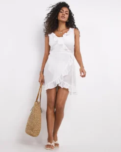 Simply Be Value Wrap Over Beach Dress| White -MONSON Clothing Shop x01ut567750w