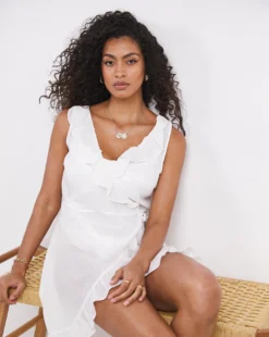 Simply Be Value Wrap Over Beach Dress| White