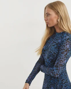 Whistles Boho Floral Minimal Mesh Dress| Blue Multi-coloured -MONSON Clothing Shop x01uv236738w