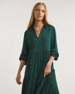 Whistles Underscore Print Trapeze Midi Dress| Green Multicolour -MONSON Clothing Shop x01uv241848w