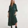 Whistles Underscore Print Trapeze Midi Dress| Green Multicolour