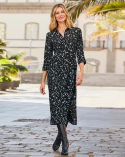 Sosandar Ditsy Floral Print Midi Shirt Dress| Blue -MONSON Clothing Shop x01uv419500s