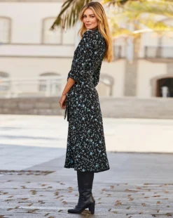 Sosandar Ditsy Floral Print Midi Shirt Dress| Blue -MONSON Clothing Shop x01uv419501s