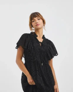 Jo By Joanna Hope Broderie Dress With Tie| Black -MONSON Clothing Shop x01wi461731w