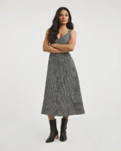 Mono Check Pinafore Midi Dress| Black/White -MONSON Clothing Shop x01zv726708w