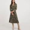 Julipa Collar Jersey Maxi Dress| Khaki Print