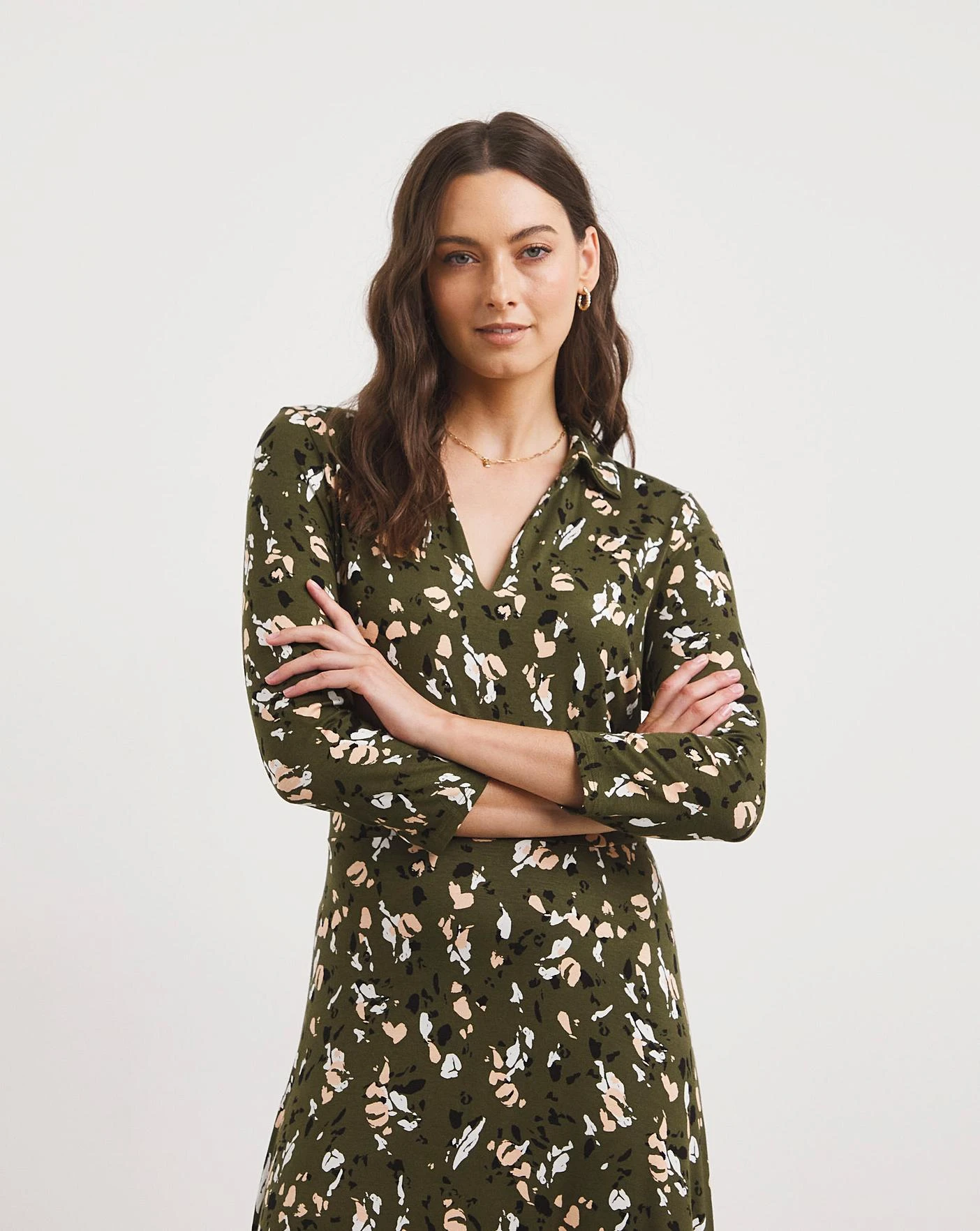 Julipa Collar Jersey Maxi Dress| Khaki Print 2 Julipa Collar Jersey Maxi Dress| Khaki Print - Image 2