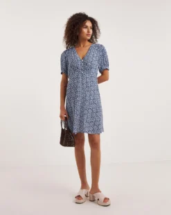 Ro&Zo Ditsy Shirred Detail Short Dress| Navy