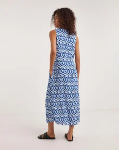 Ro&Zo Tile Print V Neck Midi Dress| Blue -MONSON Clothing Shop y01cz055741w