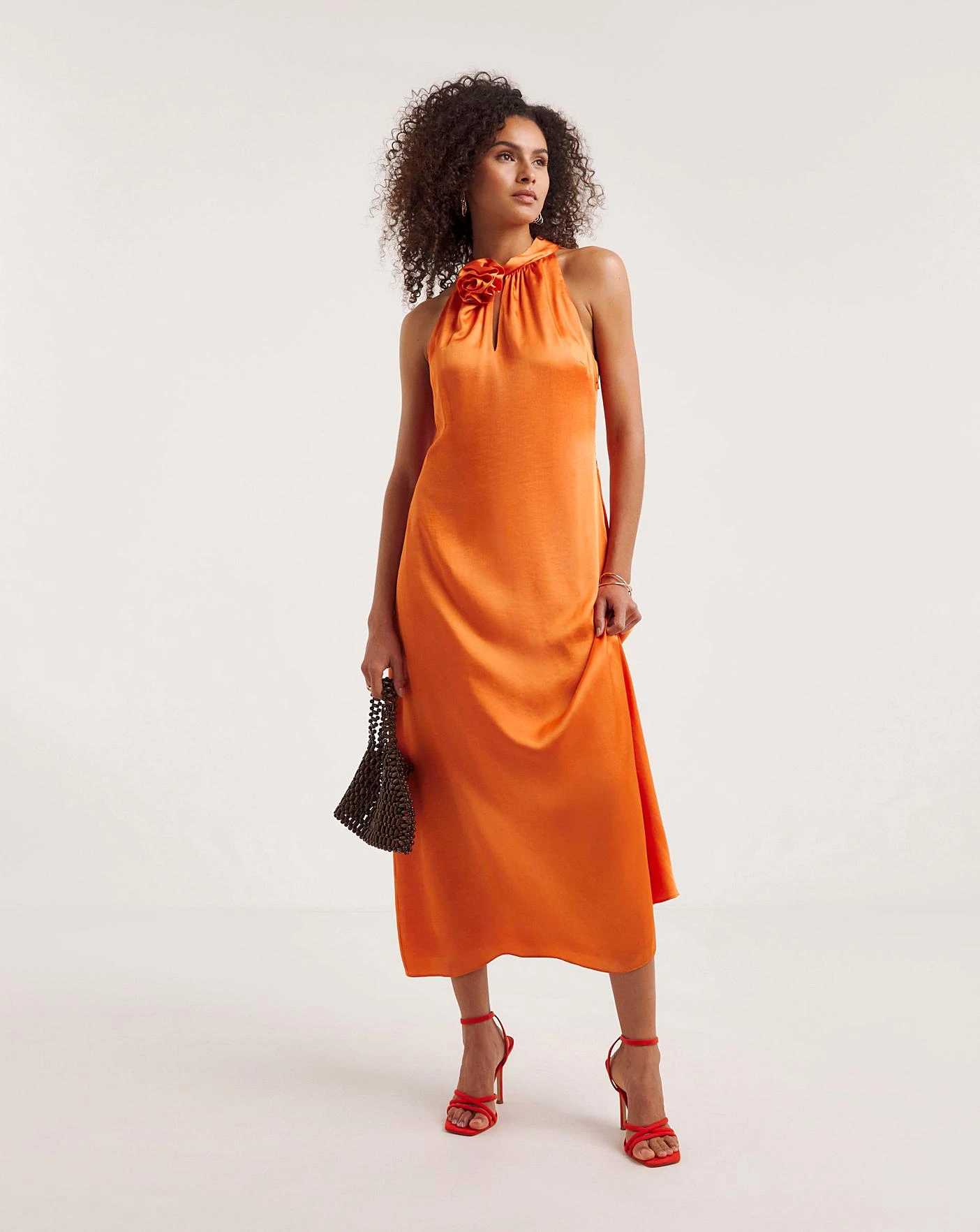Ro&Zo Orange Satin Twist Neck Dress| Orange 1 Ro&Zo Orange Satin Twist Neck Dress| Orange
