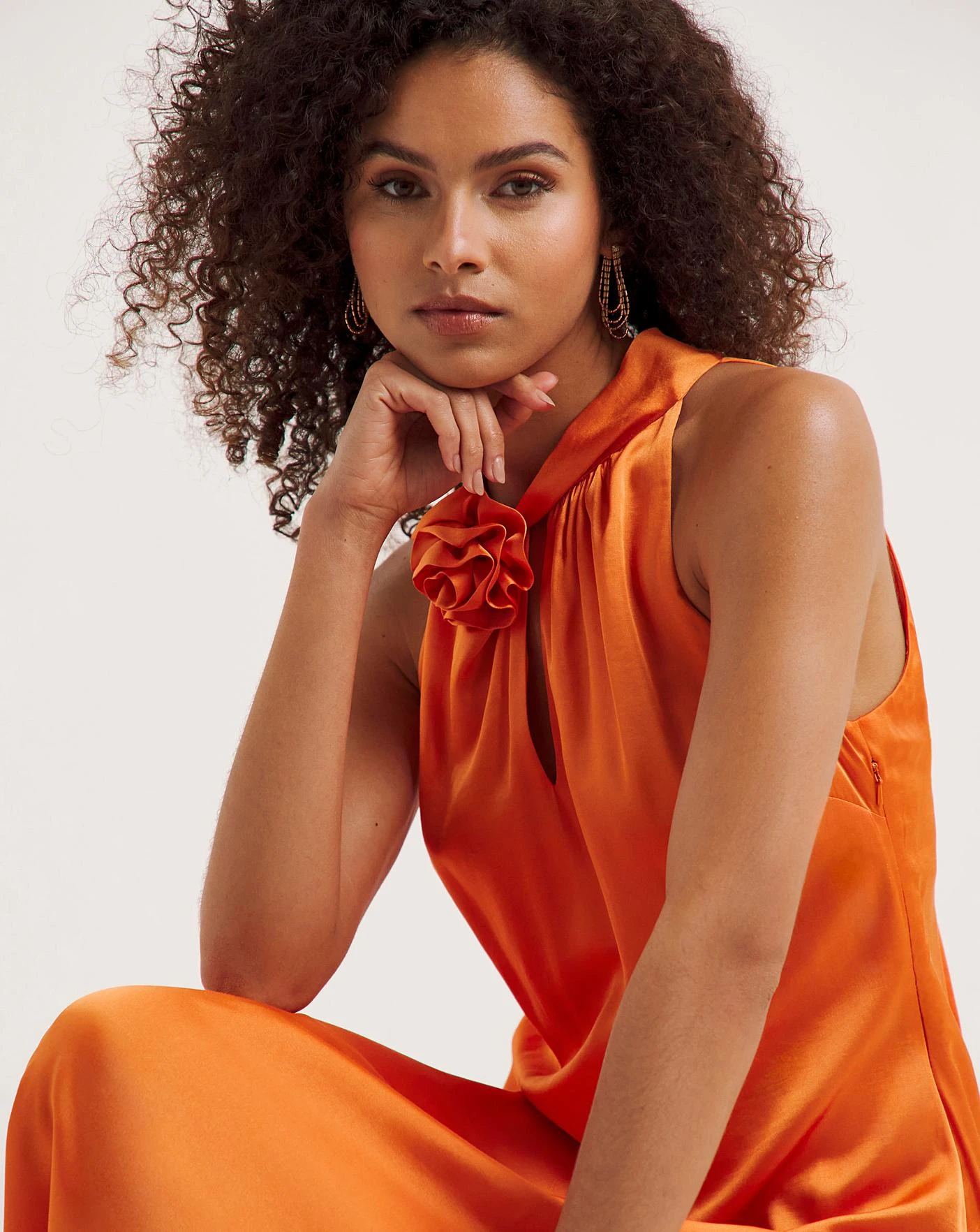 Ro&Zo Orange Satin Twist Neck Dress| Orange 2 Ro&Zo Orange Satin Twist Neck Dress| Orange - Image 2