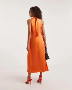 Ro&Zo Orange Satin Twist Neck Dress| Orange 7 Ro&Zo Orange Satin Twist Neck Dress| Orange -MONSON Clothing Shop y01cz126807w