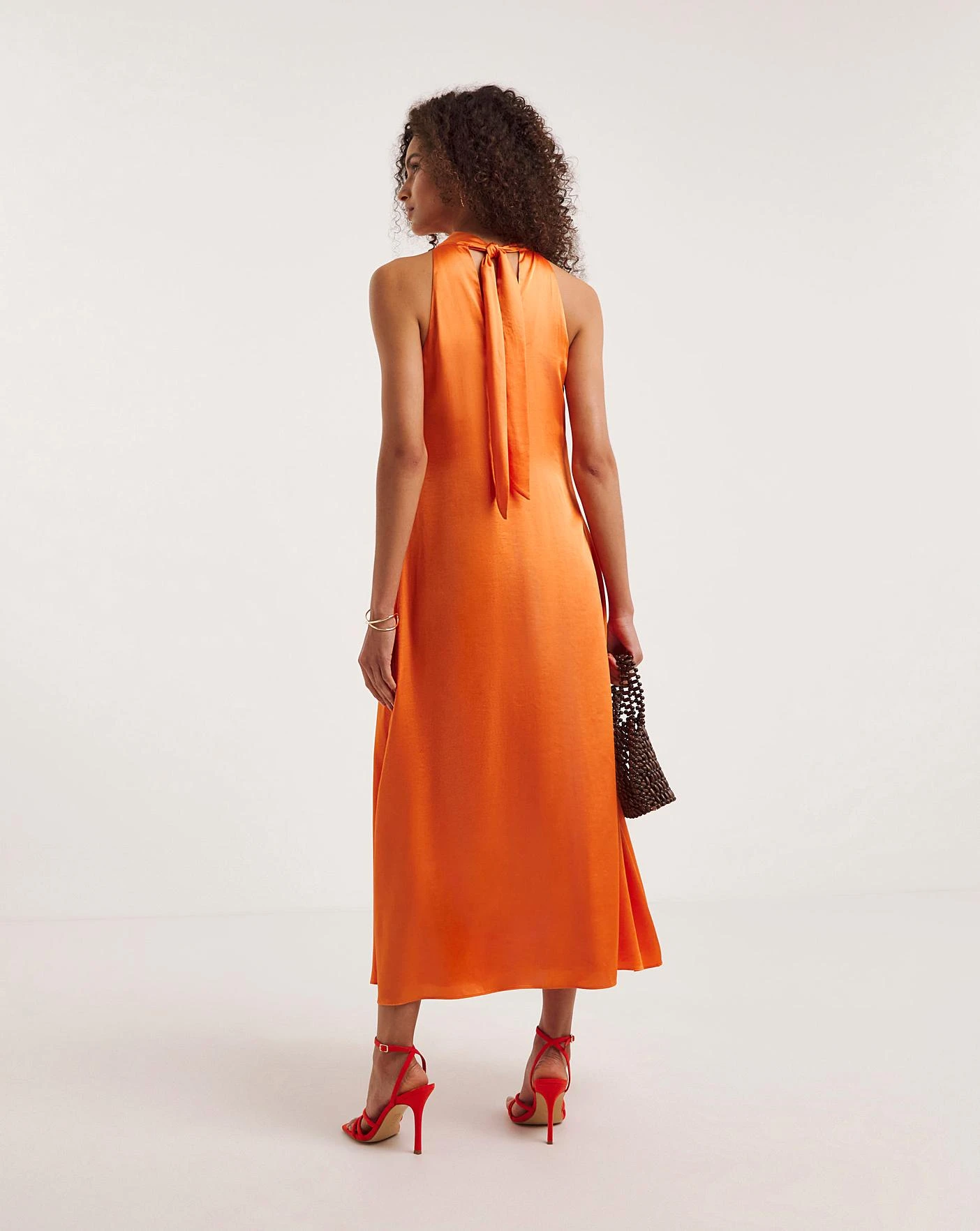 Ro&Zo Orange Satin Twist Neck Dress| Orange 4 Ro&Zo Orange Satin Twist Neck Dress| Orange - Image 4