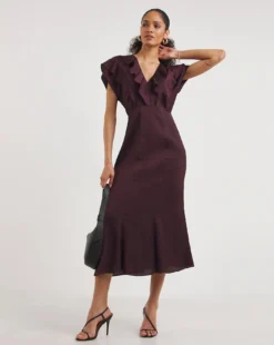 Whistles Adelline Frill Midi Dress| Purple