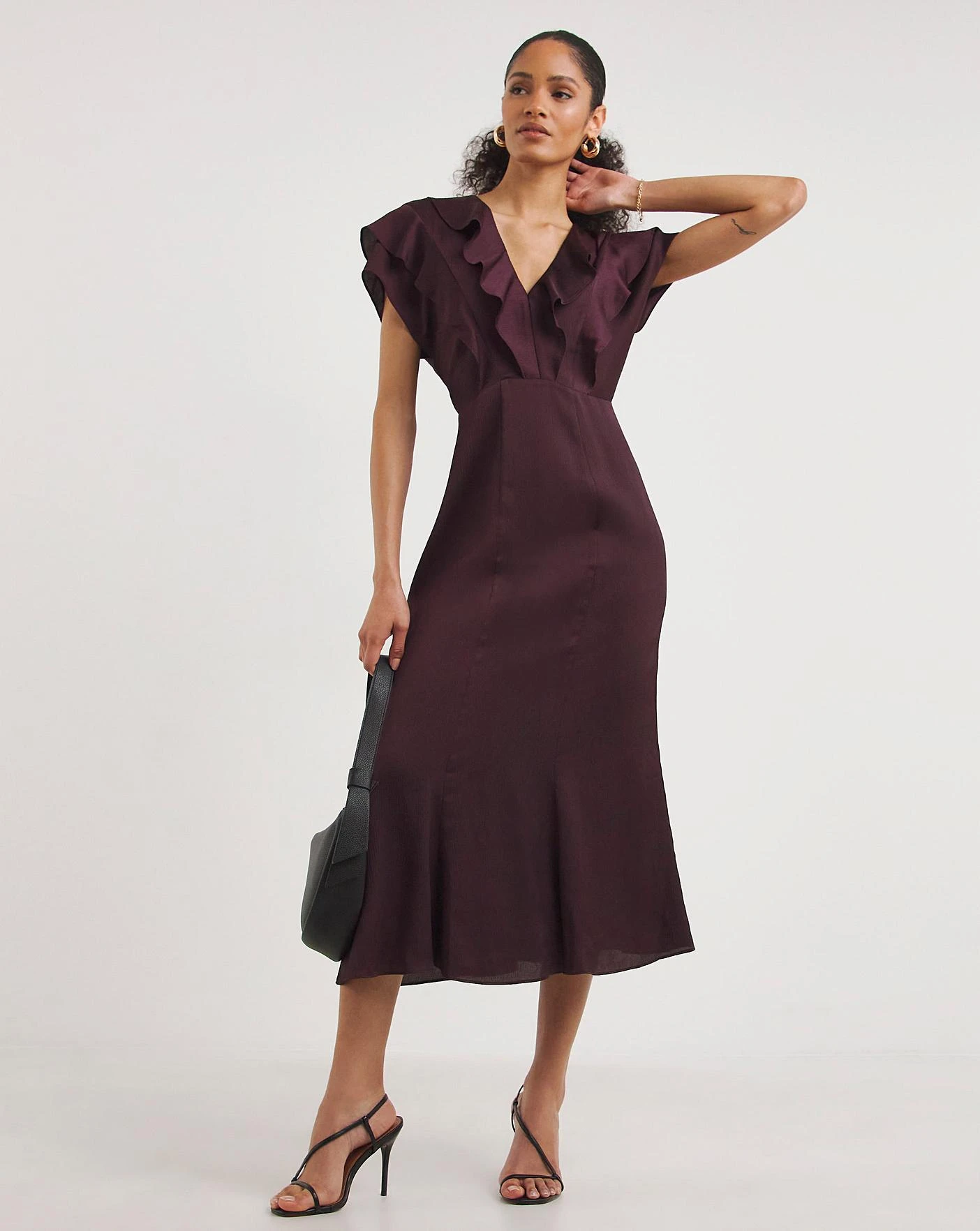 Whistles Adelline Frill Midi Dress| Purple 1 Whistles Adelline Frill Midi Dress| Purple