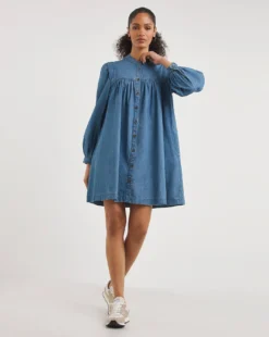 Whistles Chambray Denim Trapeze Dress| Blue