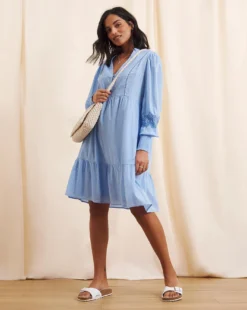 Anise Audrey Pintuck Detail Dress| Blue