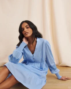 Anise Audrey Pintuck Detail Dress| Blue -MONSON Clothing Shop y01eg515503w