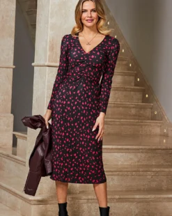 Sosandar Plisse Twist Neck Fit & Flare Dress| Pink