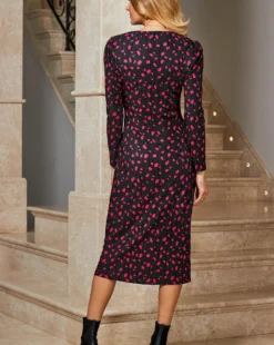 Sosandar Plisse Twist Neck Fit & Flare Dress| Pink -MONSON Clothing Shop y01hp224502s