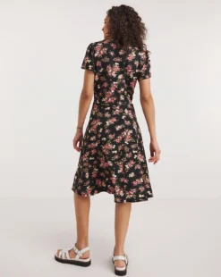 Joe Browns Short Sleeve Jersey Floral Wrap Midi Dress| Black Multi -MONSON Clothing Shop y01if705740w