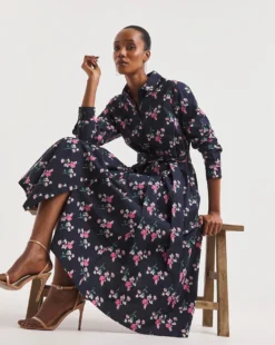 Joe Browns Floral Shirt Tie Waist Maxi Dress| Navy Multi -MONSON Clothing Shop y01if830726w