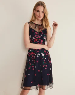 Phase Eight Sloane Mesh Ditsy Floral Dress| Navy Multi