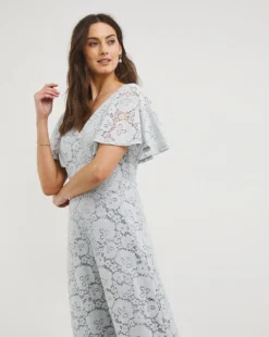 Joanna Hope Silver Lace Midi Dress| Silver -MONSON Clothing Shop y01ow418740w