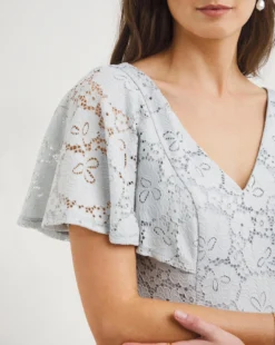 Joanna Hope Silver Lace Midi Dress| Silver -MONSON Clothing Shop y01ow418742w