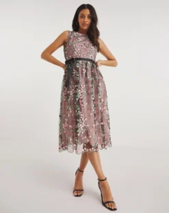 Joanna Hope Floral Mesh Prom Dress| Blush